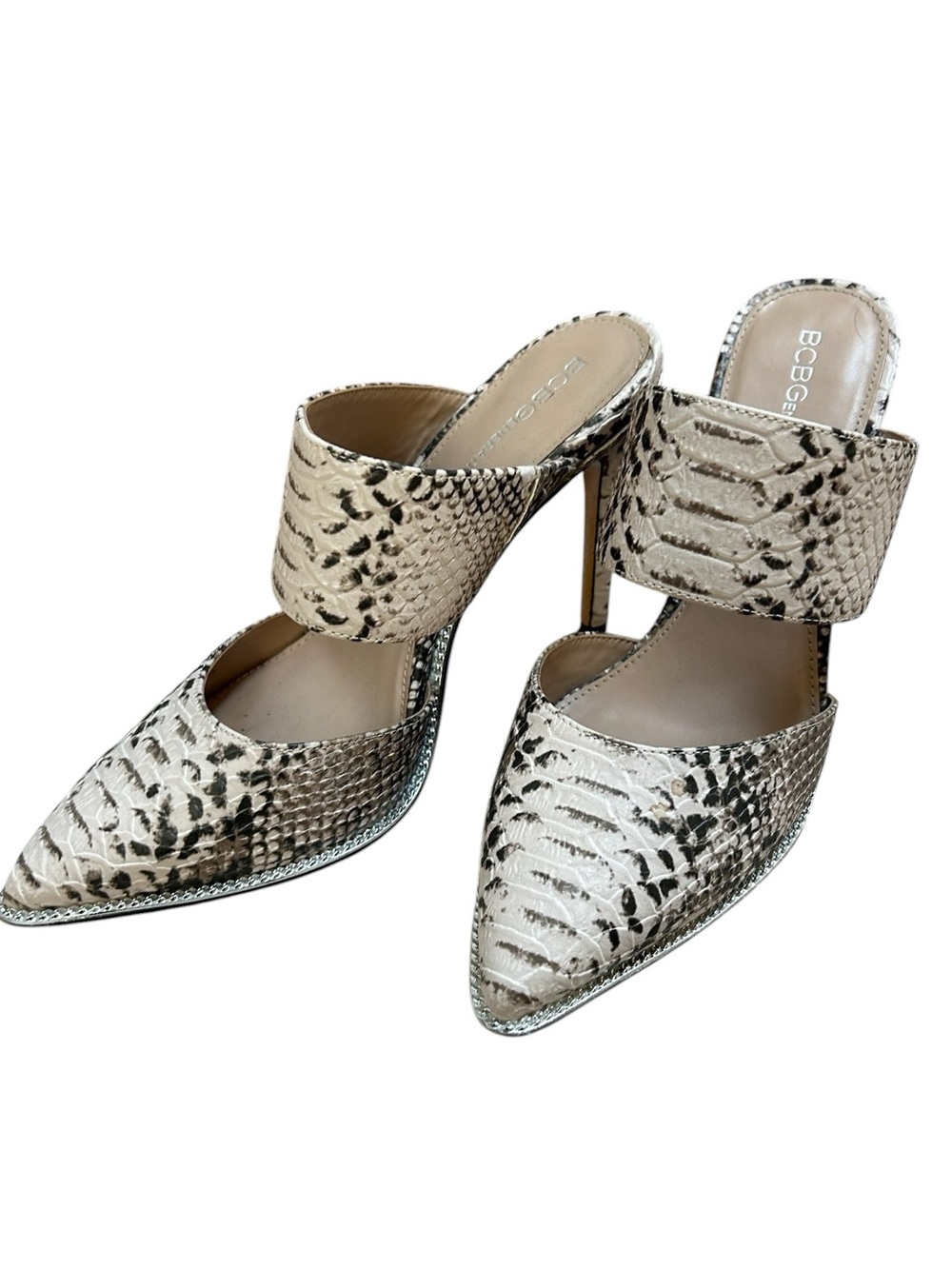 BCBG Neutral Python-Print Pointed Mule Heels - Picture 10 of 10